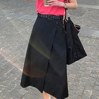 Plain Midi A-line Wrap Skirt
