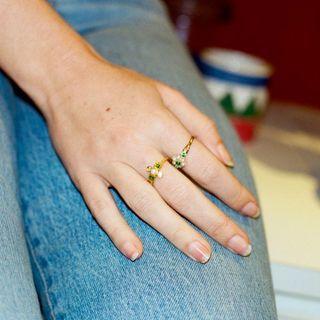 Faux Pearl Rhinestone Drop Open Hoop Earring / Ring