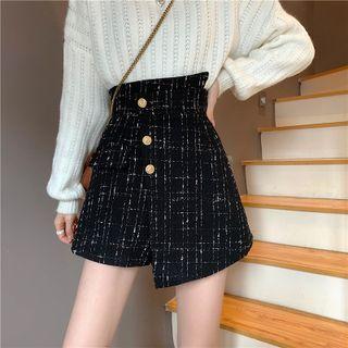High-waist Plaid Woolen A-line Mini Skirt
