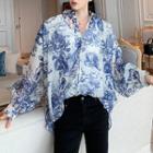 Batwing Sleeve Print Shirt Floral - One Size