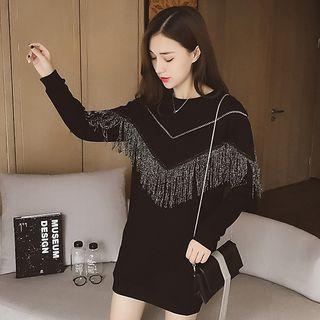 Fringed Chevron Long-sleeve Top
