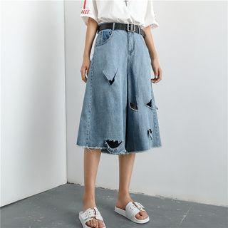 Distressed Wide-leg Cropped Denim Shorts