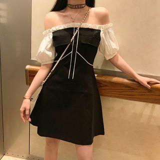 Two-tone Off-shoulder Mini A-line Dress