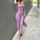 Long-sleeve Off-shoulder Skinny Jumpsuit