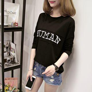 Long-sleeve Letter Applique T-shirt
