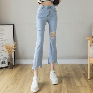 High Waist Distressed Crop Straight Leg Jeans