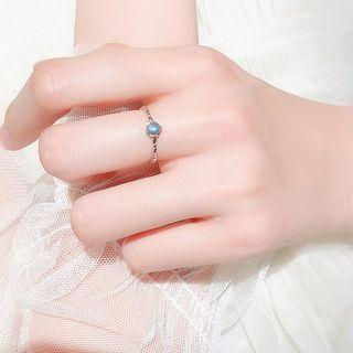 925 Sterling Silver Moonstone Open Ring 1 Pcs - Blue Rhinestone - Silver - One Size