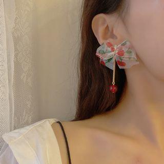 Print Ribbon Faux Crystal Dangle Earring 1 Pair - S925 Silver Earrings - White & Gold & Red - One Size