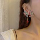 Print Ribbon Faux Crystal Dangle Earring 1 Pair - S925 Silver Earrings - White & Gold & Red - One Size