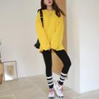Set: Round-neck Loose-fit Pullover + Contrast-trim Leggings
