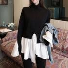 Inset Bell-sleeve Knit Top Black - One Size
