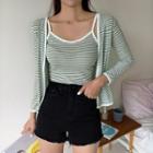 Set: Open-front Cardigan + Stripe Camisole Top