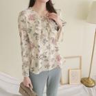 Tie-front Ruffled Floral Blouse