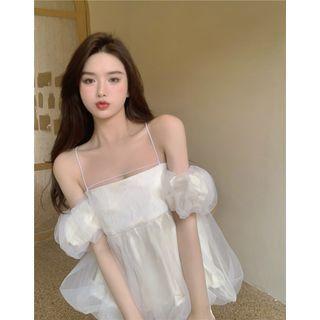 Cold-shoulder Mesh Blouse Blouse - Off-white - One Size