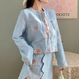 Floral Cardigan / Knit Skirt / Set