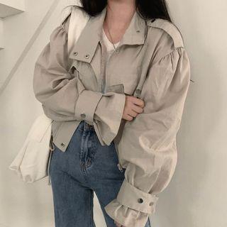 Plain Flap-pocket Cropped Jacket As Shown In Figure - One Size