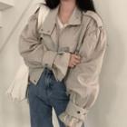 Plain Flap-pocket Cropped Jacket As Shown In Figure - One Size