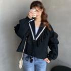 Lantern-sleeve Ruffle Trim Loose Fit Blouse