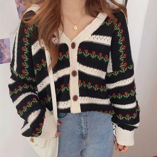 Floral Ruffle Trim Cardigan
