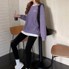 Plain Long-sleeve T-shirt / Printed Pullover / Cropped Leggings / Set