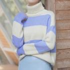 Turtleneck Color Block Sweater Blue - One Size