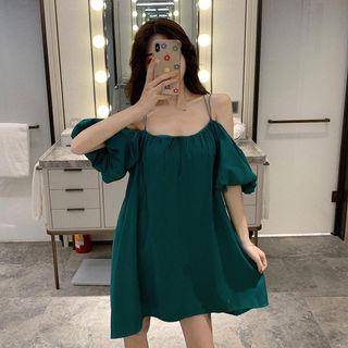 Puff-sleeve Spaghetti-strap Dress
