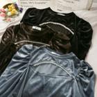 Cutout-front Puff-sleeve Velvet Top