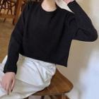 Round-neck Plain Long-sleeve Knitted Crop Top