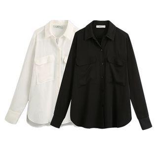 Plain Flap-pocket Long-sleeve Shirt