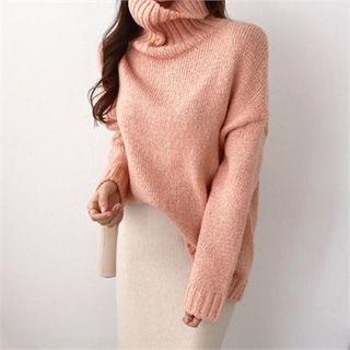 Colored High-neck Drop-shoulder Sweater