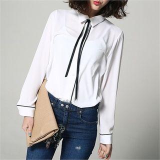 Tie-neck Piped Chiffon Blouse