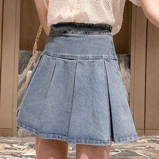 Denim Pleated Mini Skirt