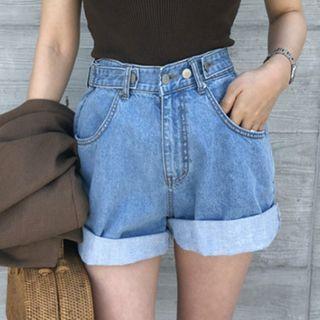 Denim Straight-cut Shorts