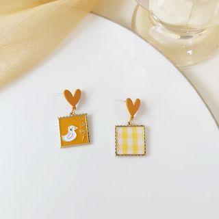 Duck Plaid Square Alloy Dangle Earring