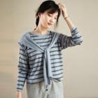 Long-sleeve Striped Shawl Panel T-shirt