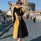 Two-tone Collared Long-sleeve A-line Midi Dress