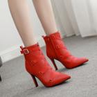 Faux Leather High-heel Pointed Short Boots