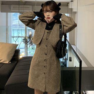 Set: Cropped Open Front Jacket + Mini Overall Dress