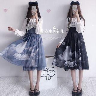 Plain Blouse / Sleeveless Chiffon A-line Midi Dress