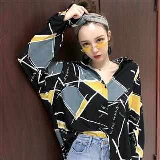 Geometric Print Shirt Black & Airy Blue & Yellow - One Size