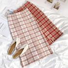 Plaid Knit Midi Pencil Skirt
