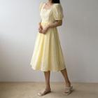 Square-neck Tie-back Midi Check Dress
