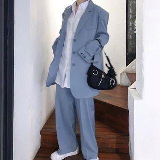 Applique Single-breasted Blazer / Wide-leg Pants