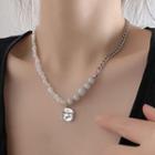 Square Pendant Faux Pearl Stainless Steel Necklace Silver - One Size