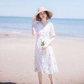 Short-sleeve Heart Patterned A-line Dress