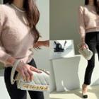 Round-neck Fluffy Sweater Beige - One Size