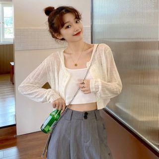 Cropped Sheer Button Jacket