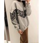 Leopard Panel Loose-fit Sweatshirt Gray - One Size