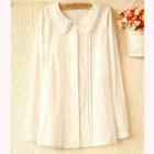 Layered-collar Fly-front Pintuck Blouse