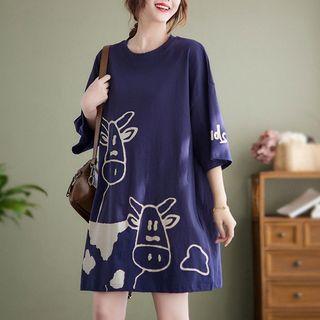 Cartoon Cow Print Mini T-shirt Dress